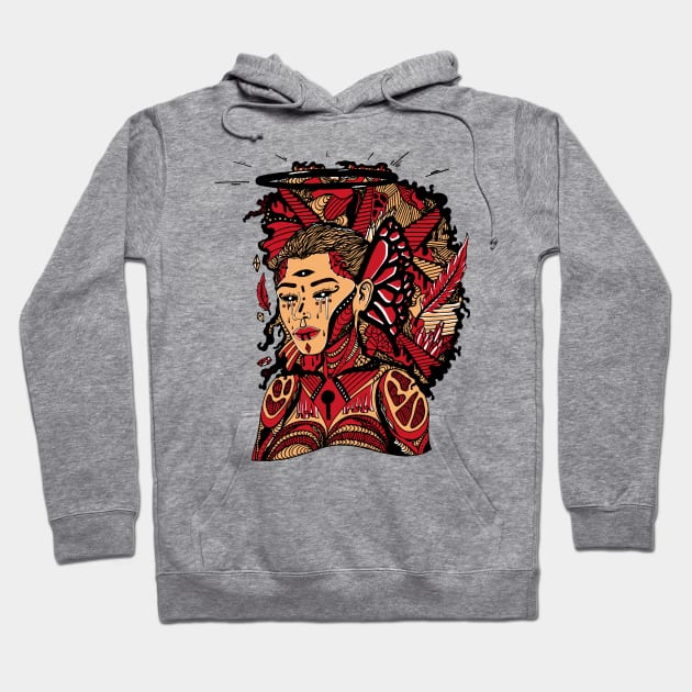 Red Cream Jupiter Cries Hoodie by kenallouis